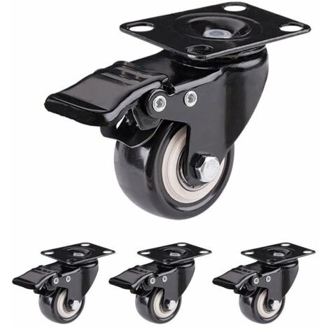 Ruedas giratorias de alta resistencia con freno, diámetro 50 mm, ideales para la manipulación de muebles y transporte industrial.