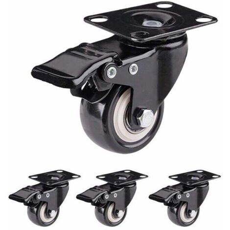 Ruedas giratorias de alta resistencia con freno, diámetro 50 mm, ideales para la manipulación de muebles y transporte industrial.