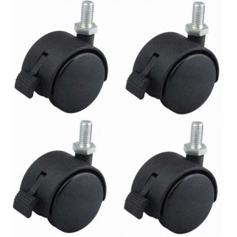 ruedas giratorias de nailon negro de 40 mm para muebles con freno, fijación mediante tornillos M8 x 15, capacidad de carga 40 kg/rueda
