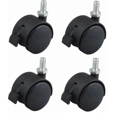 ruedas giratorias de nailon negro de 40 mm para muebles con freno, fijación mediante tornillos M8 x 15, capacidad de carga 40 kg/rueda