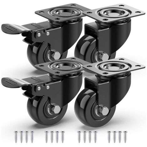 ruedas giratorias para muebles, 4 con freno + tornillos - Ruedas que no dejan marcas para cargas pesadas