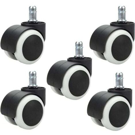 Ruedas giratorias para silla de oficina (5 unidades, 48 mm) para ordenador, ruedas de repuesto, vástago estándar de 11 mm x 20 mm, antirayaduras.
