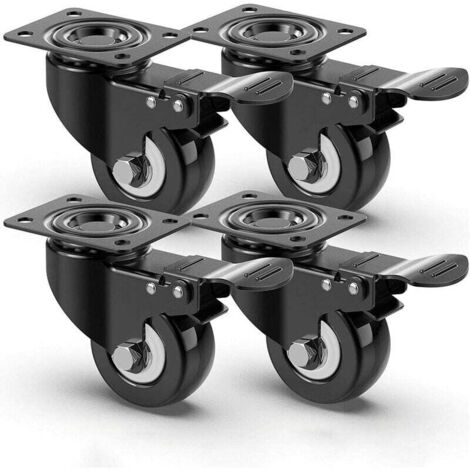 Ruedas giratorias silenciosas de 4 x 50 mm, ruedas para muebles con freno, ruedas resistentes con capacidad de carga de 400 kg, ruedas para transporte de muebles para palés (negras)