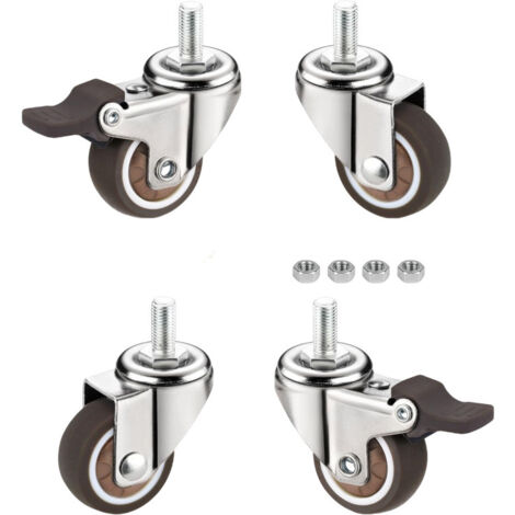 Ruedas para muebles de perfil bajo de 3,17 cm, ruedas giratorias de goma silenciosas con husillos grandes M6 x 15 mm, capacidad de carga de 68,04 kg.