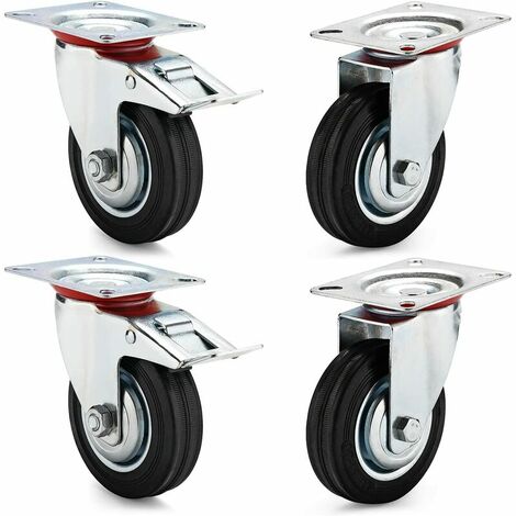Ruedas para transporte de muebles de 100 mm, 4 ruedas para dispositivos, 2 ruedas giratorias + 2 ruedas giratorias con freno, rotación de 360°, capacidad de carga 280 kg