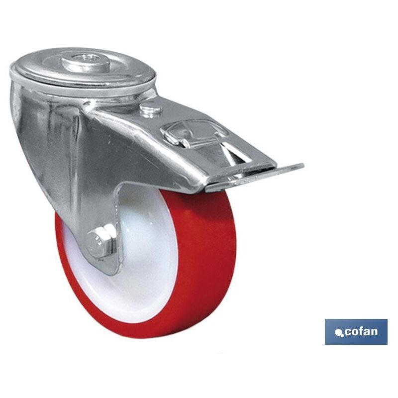

Rueda poliuretano pasantefreno Ø80x30mm