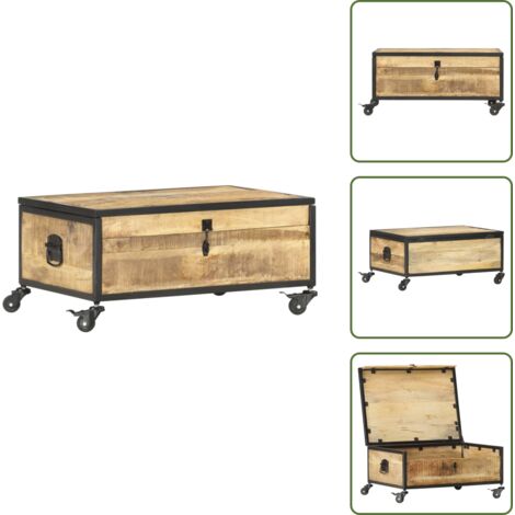 Ruedas - vidaXL Mesa de centro de madera maciza de mango 70x50x33 cm - Almacenamiento