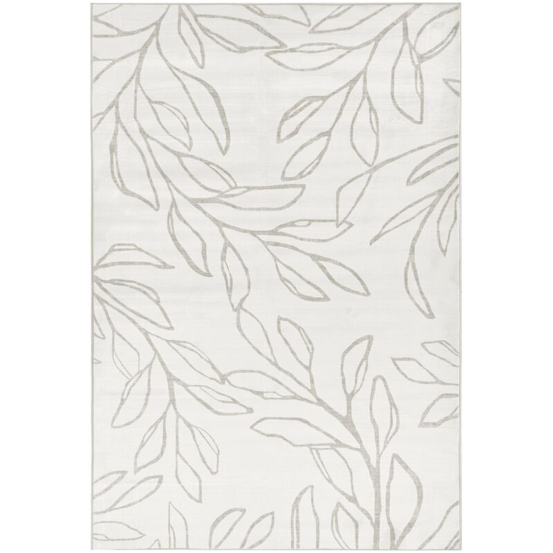 Rug Light Beige Fabric 140 x 200 cm Modern Leaves Pattern Living Room Bedroom For Underfloor Heating Anti-Slip Bottom Low-Pile BISMIL