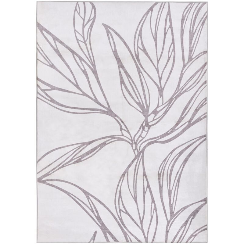 Rug Light Beige Fabric 160 x 230 cm Elegant Minimalistic Leaves Pattern Living Room Bedroom For Underfloor Heating Anti-Slip Bottom Low-Pile ERZURUM