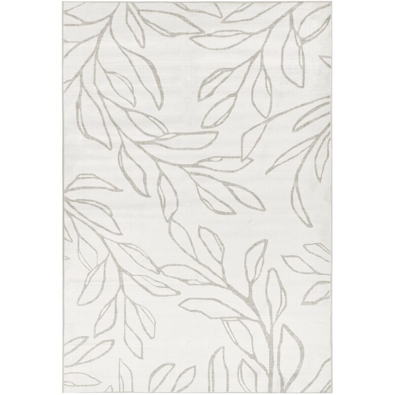 Rug Light Beige Fabric 200 x 300 cm Modern Leaves Pattern Living Room Bedroom For Underfloor Heating Anti-Slip Bottom Low-Pile BISMIL