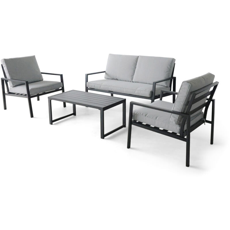 Frankystar - Rugiada - Salon de jardin en aluminium avec coussins - canapé, 2 fauteuils, table basse