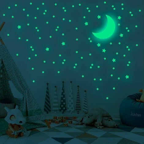RUIOIU 339Pcs Glow in The Dark Moon and Star Stickers muraux, sticker mural ou plafond ciel étoilé brillant pour effet simulé la nuit, papier peint mural adhésif amovible pour chambre d'enfant cadeau