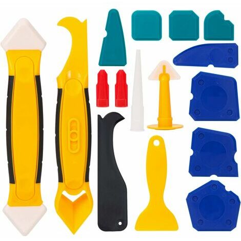 RUIOIU Cale Lissage Silicone, 16 Pieces Dissolvant Silicone Joint Enleve Joint Silicone Kit Joint Silicone Utilisé Pour la Mise en Pot Dans Les Coins de Plancher de Calfeutrage de Cuisine et de Salle