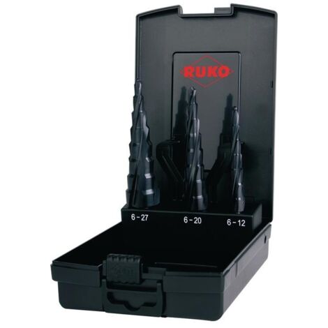 RUKO 101087PRO Jeu de forets étagés 3 pièces 6 - 12 mm, 6 - 20 mm, 6 - 27 mm HSS tige à 3 surfaces 1 set A734122