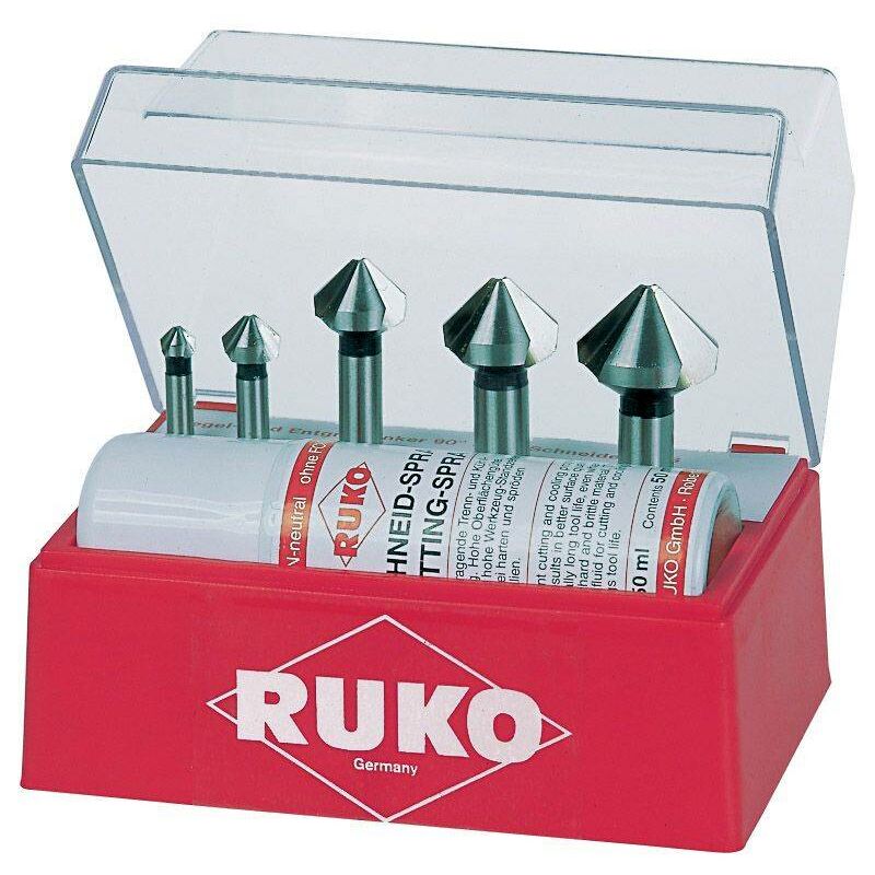 

RUKO 102142E - Juego de 5 avellanadores cónicos DIN 335 forma C HSS-Co 5 90° para aceros VA