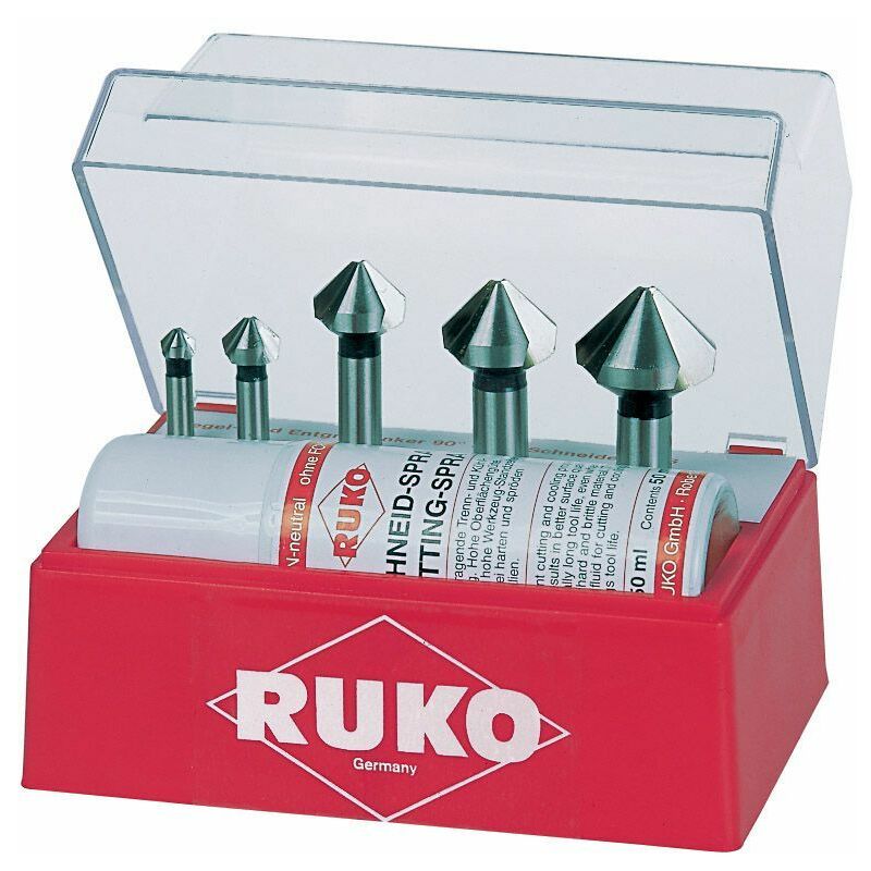 

RUKO 102142T - Juego de 5 avellanadores cónicos DIN 335 forma C HSS-TiN 90°
