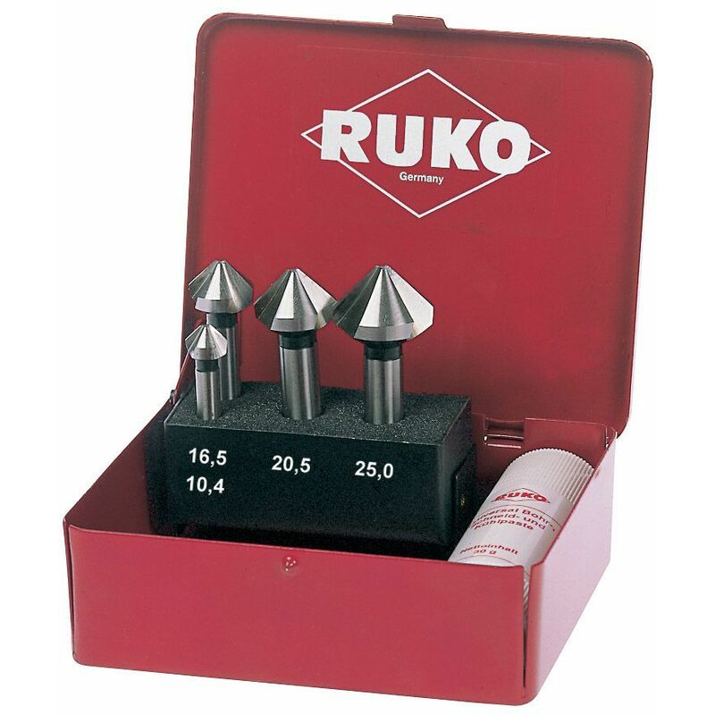

RUKO 102150A - Juego de 4 avellanadores cónicos DIN 335 forma C HSS 90° para aluminio