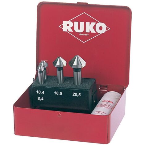 RUKO 102151A - Jeu de 4 fraises coniques DIN 335 forme C HSS 90° pour aluminium