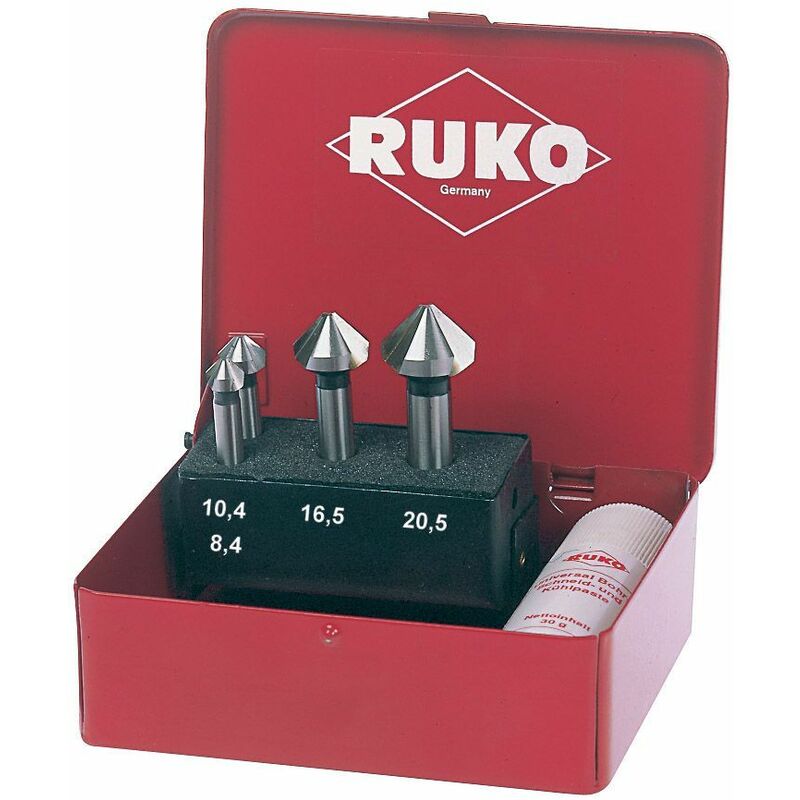 

RUKO 102151A - Juego de 4 avellanadores cónicos DIN 335 forma C HSS 90° para aluminio