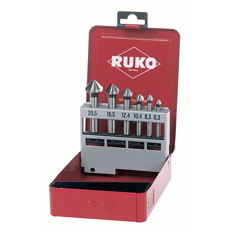 

RUKO 102152A - Juego de 6 avellanadores cónicos DIN 335 forma C HSS 90° para aluminio