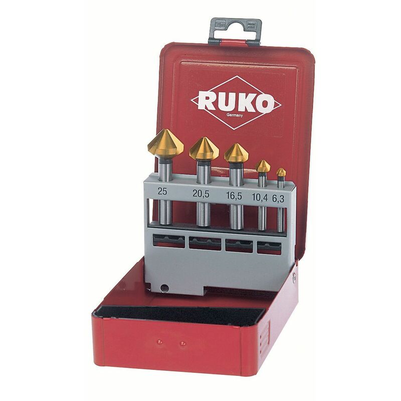 

RUKO 102154A - Juego de 5 avellanadores cónicos DIN 335 forma C HSS 90° para aluminio