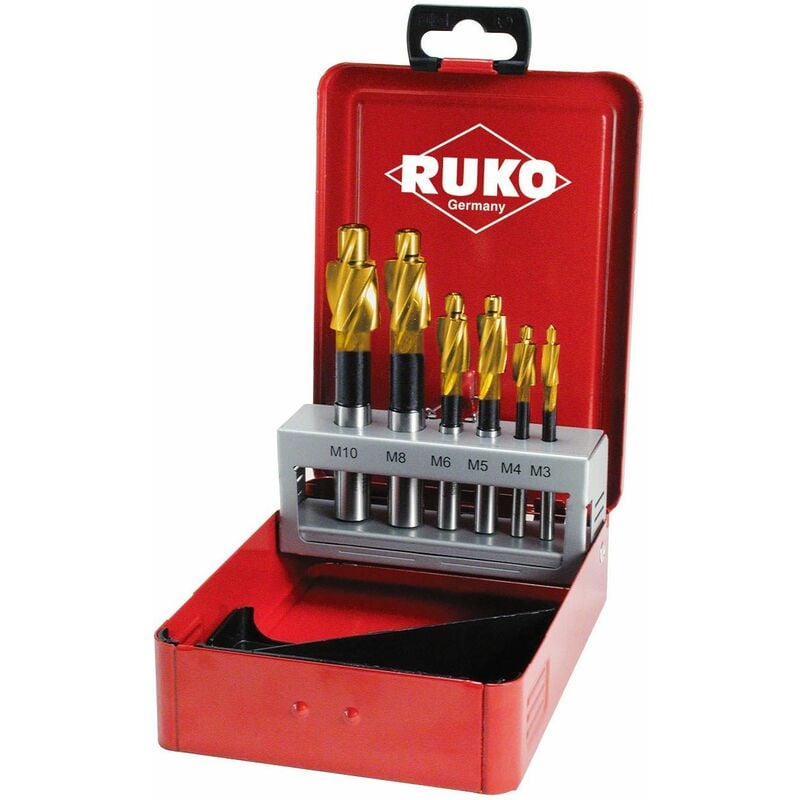 

RUKO 102451T - Juego de 6 avellanadores planos HSS-TiN paso standard
