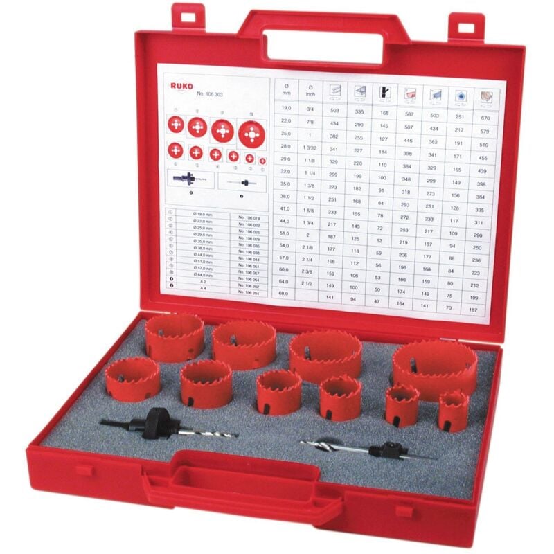 

RUKO 106303 - Juego de 12 coronas perforadoras HSS bimetal para mantenimiento tipo Universal