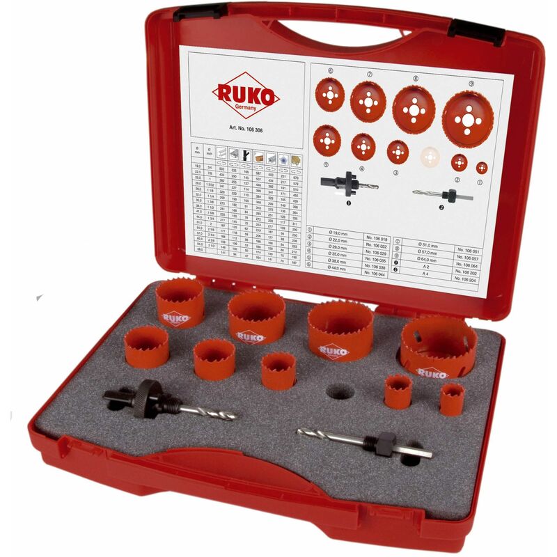 

RUKO 106306 - Juego de 11 coronas perforadoras HSS bimetal para fontanería tipo PK2