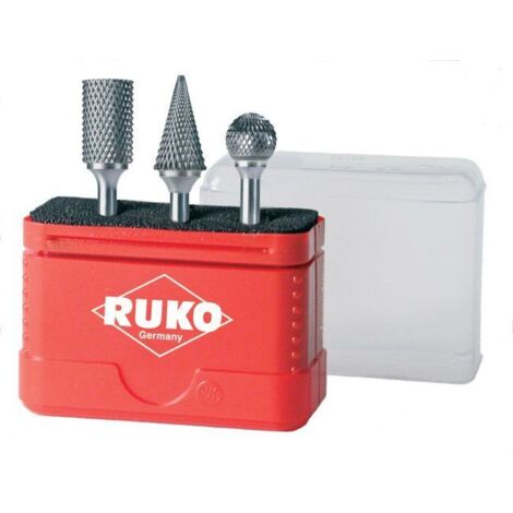 RUKO 116001 JUEGO DE 3 FRESAS DE METAL DURO CON VÁSTAGO DE 6 MM