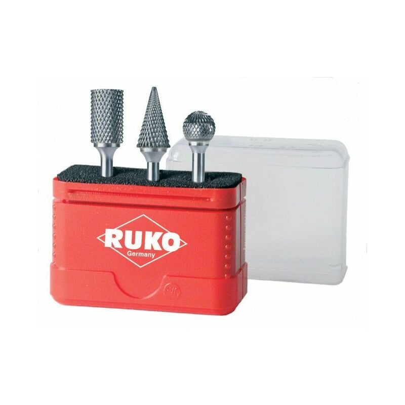 

116001 - Juego de 3 fresas de metal duro con vástago de 6 mm - Ruko