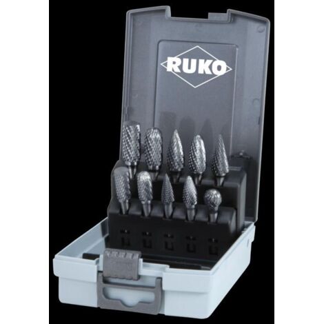 ruko-116003ro-juego de 10 fresas rotativas de carburo de tungsteno en estuche de plástico