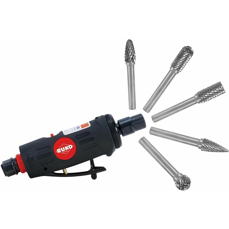 

RUKO 116100 - Kit amoladora neumática y juego 10 fresas metal duro con vástago de 6 mm