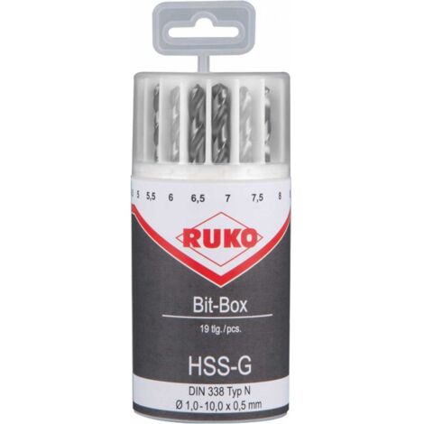 RUKO 214225 HSS-G Metall-Spiralbohrer-Set 19teilig    DIN 338 Zylinderschaft 1 Set