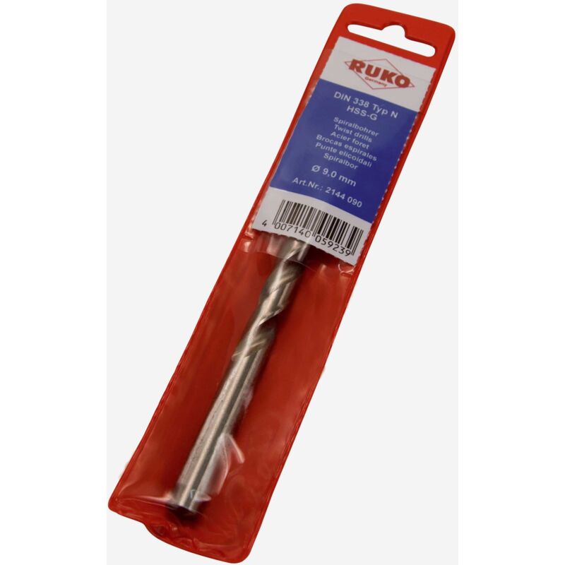 

2144090 - Broca helicoidal DIN 338 tipo N HSS (Ø 9 mm) - Ruko