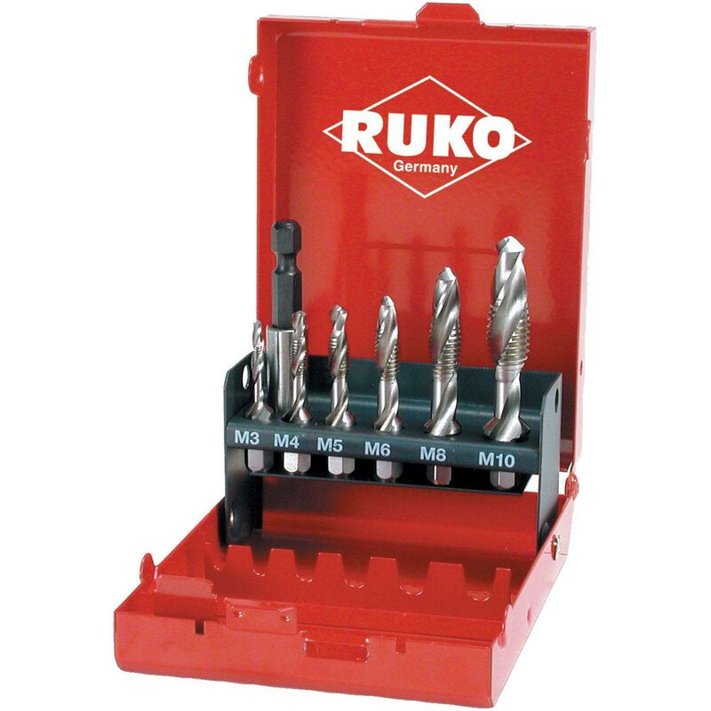 

270020-R - Juego de 6 machos de roscar combinados (M3 - M10) + portapuntas magnético - Ruko