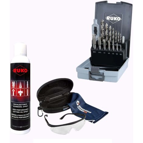 RUKO Einschnittgewindebohrer-Satz HSS, 6tlg., M3–M10 inkl. Spray & Schutzbrille - WZS245004RO