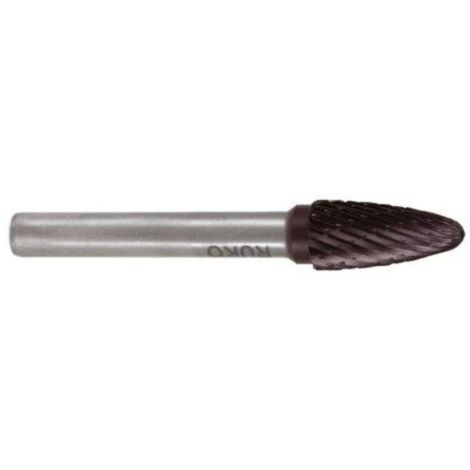 RUKO Fresa de metal duro RBF Ø 8 mm Longitud de la cabeza 18 mm Vástago Ø 6 mm TiCN Dentado KVZ 4 - 116031TC