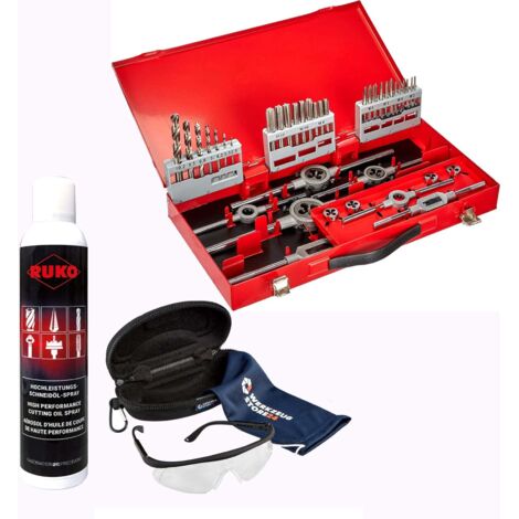 RUKO Gewindewerkzeugsatz HSS 245030 inkl. Spray & Schutzbrille - WZS245030