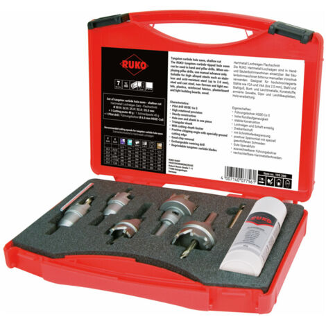 RUKO Hartmetall-Lochsägen Flachschnitt-Satz im Kunststoffkoffer - 105300
