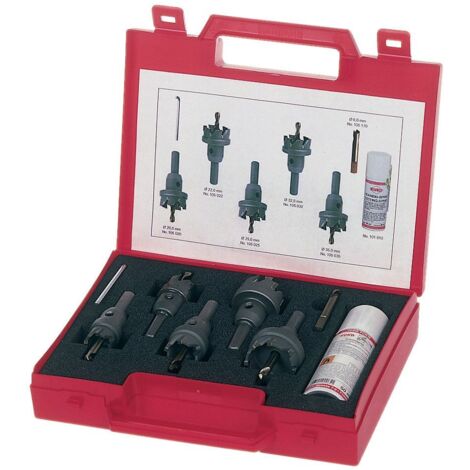 RUKO JUEGO CORONAS PERFORADORAS DE METAL DURO CONTENIDO Coronas de Ø M16 (16.5 mm ). M20 (20.4 mm ). M25 (25.5 mm). M32 (32.5 mm) + 1 spray corte 50 ml + 1 broca guía 6.0 mm HS
