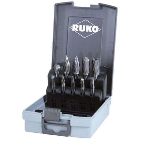 RUKO  Juego  de  fresas  rotativas  de  metal  duro  en  cassette  de  plástico  -  con  dentado  de  aluminio  -  10  piezas  -  116103ARO