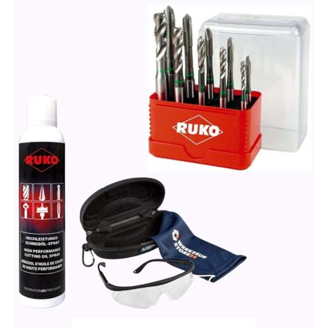 RUKO Maschinengewindebohrer-Satz HSS-CO DIN371B 10tlg., M4-M10 inkl. Spray & Schutzbrille - WZSA245055E