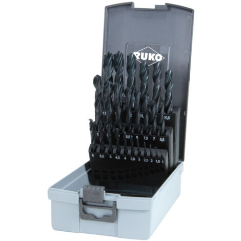 RUKO Spiralbohrersatz DIN 338 Typ N HSS R in Kunststoffkassette (ABS) Ø 1,0 mm bis 13,0 mm x 0,5 mm