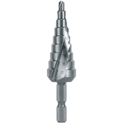 RUKO Stufenbohrer-Bit HSS, spiralgenutet mit Kreuzanschliff Bohrbereich Ø1 - Ø2 4,0 - 20,0 mm