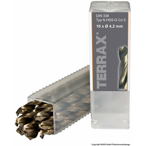 Ruko Terrax HSS-CO5 - Punte elicoidali da 4,2 mm in confezione di plastica da 10