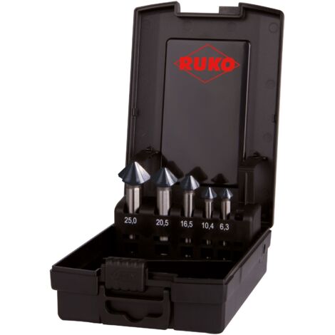 Ruko ULTIMATECUT Set di svasatori per conicità e sbavatura (DIN 335) forma C 90° HSS RUnaTEC in valigetta di plastica - 5 pz.