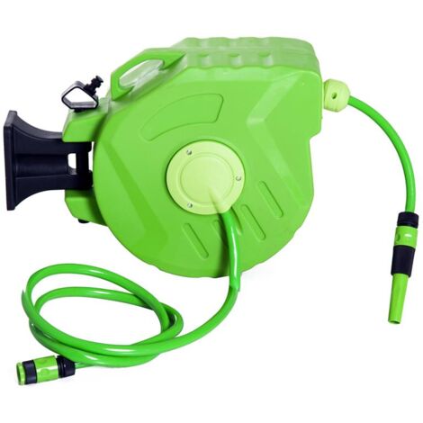 RULLO AVVOLGITUBO A PARETE PORTATILE CON RIAVVOLGIMENTO AUTOMATICO 15 M