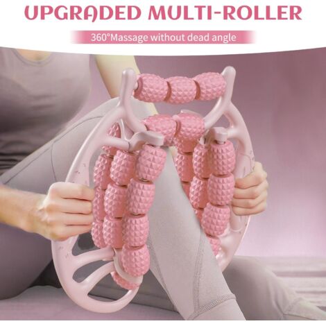 Rullo massaggiante, rullo per gambe, rulli massaggianti per gambe a 29 ruote, rullo anticellulite in plastica, rullo massaggiante anticellulite antiscivolo per cosce (rosa)