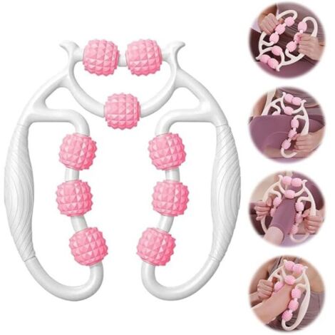 Rullo muscolare per gambe, rullo massaggiante anticellulite a 360°, rullo manuale anticellulite a 9 ruote per cosce, rullo in schiuma, allevia la stanchezza (rosa)