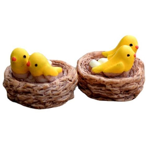 Ruluti Nid Statue Mini Oriole Résine Artisanat Miniature Dessin Animé Animal DIY Paysage Fée Jardin Décoration 2 pcs
